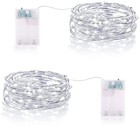 LED Lichterkette Batterie, 2 x 20er Micro LED Batteriebetrieben Drahtlichterkette mit Timer für Hochzeit Zimmer Garten Weihnachten Deko
