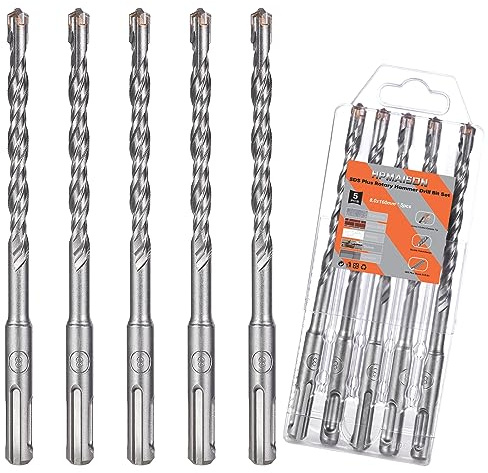 8mm x 160mm SDS Plus Rotary Hammer Drill Bit Set 5Pcs SDS Masonry Drill Bit | SDS Plus Shank, 4-Cutter Tungsten Carbide Tip, Cross Drill Bits for Wall Stone Concrete Brick Cement Granite Marble Masonry