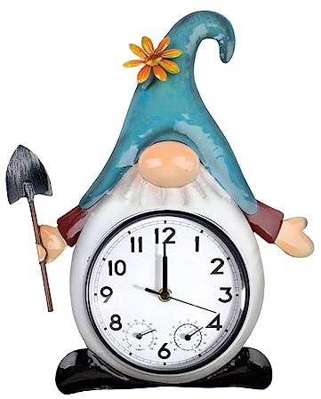 HOBYLUBY Wichtel-Außenuhr mit Thermometer und Luftfeuchtigkeit, 36,7 cm, Quarz-Wanduhr für den Außenbereich, geräuschlos, kein Ticken, für Terrasse, Wohnzimmer, Küche