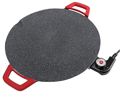 Electric BBQ Grill Smokeless Indoor Coated Griddle 36cm Round Nonstick Plate Portable, Medical Stone Coating Stove Top Flat Pan for Cooking BBQ and Party Barbecue