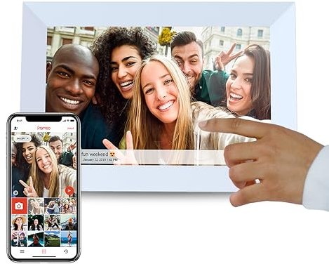 PRIXTON Marco de Fotos Digital Prado, Pantalla Táctil 10,1 Pulgadas con WiFi, Resolución HD 1280x800, RAM 1 GB / 16 GB, Altavoces 2 W, App móvil, Entrada USB y Tarjeta SD, Color Blanco