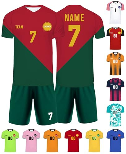 Xiuyours Fußball Trikot mit Namen Personalisiert Fussballtrikot für Kinder Jungen Herren Tshirt Personalisierte Fussball Geschenke Jungs, XS~6XL