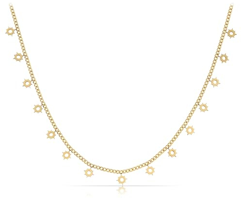 Made by Nami Edelstahl Damen Kette in Gold mit kleinen runden Plättchen Geschenke für Frauen Schmuck Damen 40 + 5 cm Länge (Sonnen)