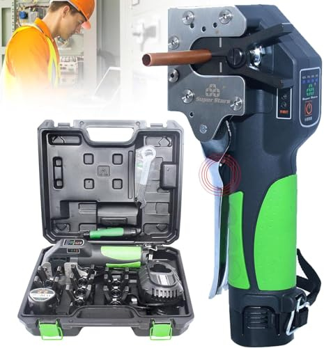 Qiang Espansore per Tubi Idraulici Elettrica Strumento per Svasatura Tubi Eccentrici a 45°,Cartellatrice Tubi Rame for Svasatura Cordless 1/4 - 3/4,Metrico E Pollici 2 in 1 con Luci a LED,5chucks