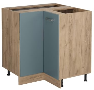 Vicco Eckunterschrank R-Line, Blau-Grau/Goldkraft Eiche, 75.6 cm, AP Anthrazit