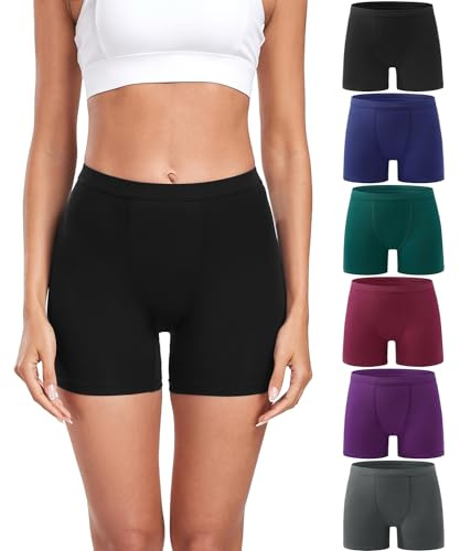 wirarpa Damtrosor boxershorts, cykelbyxor, dam, korta modalkalsonger, för under klänningar, 6-pack, Svart/grå/blå/lila/röd/grön, S