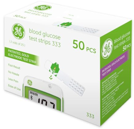 GE333TS Blood Glucose Test Strips | 50-Count Pack |Gold Electrodes|Patented Test Strip Structure