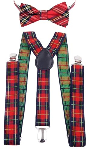 Bohue Hosenträger und Fliege, Y-Form, verstellbare Hosenträger für Herren, Robert Burns Night Schottland, Party-Zubehör für Cosplay, 2 Stück, mehrfarbig, One size