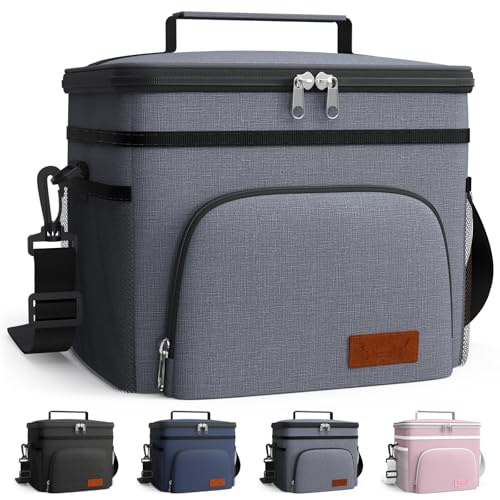HOTOR Insulated Lunch Box for Men & Women - Leak-Proof Cooler Lunch Bag with 4 Pockets, Adjustable Strap, Ideal for Work, Picnic, Travel - Medium, Light Grey,10.2×6.9×8.5