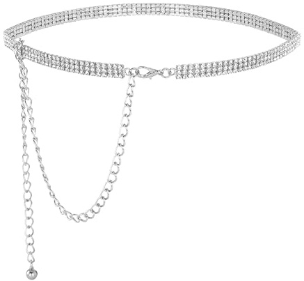 CHIC DIARY Glitzer Strassgürtel Damen Kettengürtel Taillengürtel Silber Mode Dekorative Strass Taillenkette Glitzergürtel für Kleid