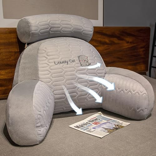 HYSMF Lesekissen für Kinder, zum Aufsitzen im Bett, Rückenlehnenstütze, Rückenkissen zum Sitzen im Bett zum Lesen, Design, süßes Rückenkissen für Erwachsene und Kinder,Gray-S