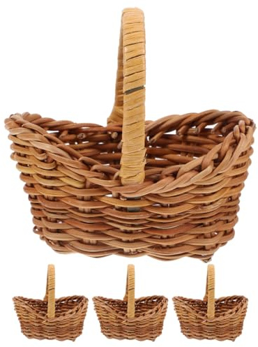 LABRIMP 12 Stück Mini Gewebte Körbe Mit Henkel Kleine Rattan Körbchen Für Puppenhaus Dekor Mini Blumenkorb Set Für Hochzeit Wohnkultur Tischdekoration