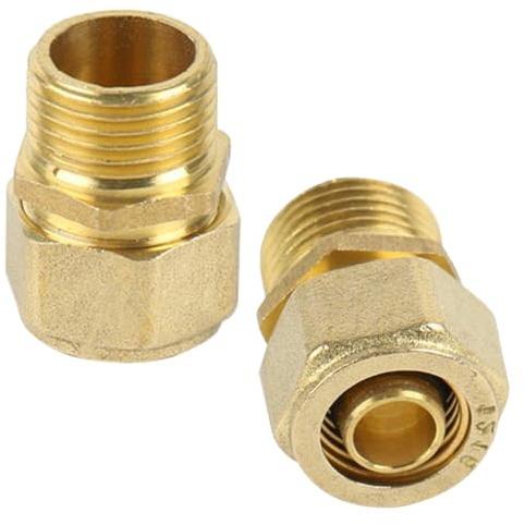2 Stück Schraubfitting 16 x 2 mm x 1/2 AG Messing Klemmringverschraubung | Robuste Messingausführung, DVGW-konform, geeignet für Mehrschichtverbundrohre und Aluverbundrohre, einfache Montage