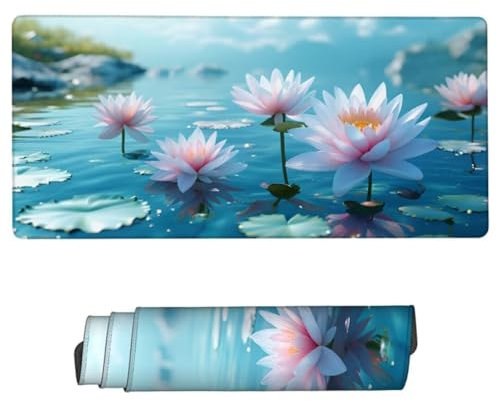 Gaming Mauspad XXL,Mauspad Lotus Mousepad 700x400x3mm,Schreibtischunterlage Rosa Mousepad,Wasserdicht Mauspad Gaming,Improved Precision and Speed,Gaming-Mauspads für PC,Geschenke für Männer ZH-832