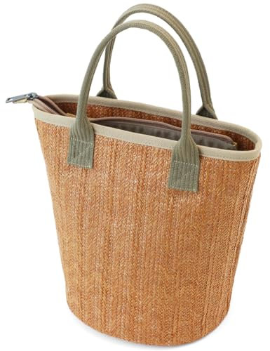 BBORGDC Handgefertigte Stroh-Tragetasche für Damen, Strohbraun, 9.8 x 9.8 x 9.8