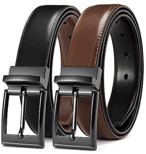 CHAOREN Ledergürtel Herren, 1 Wendegürtel Herrengürtel Leder 32mm für Anzug | 1 Gürtel 2 Farben, Drehbare Schnalle, Zuschneidbar, Business Anzuggürtel & Formelle Anlässe, Hochwertiges Leder, Geschenkbox