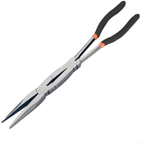 YUANGANG 33 cm extra lange Spitzzange, Doppelgelenkzange, Doppelgelenk, gebogene Zange, Doppelgelenk-Kabelabzieher, Nadelzange für Autoreparatur und elektrische Arbeiten (0°)