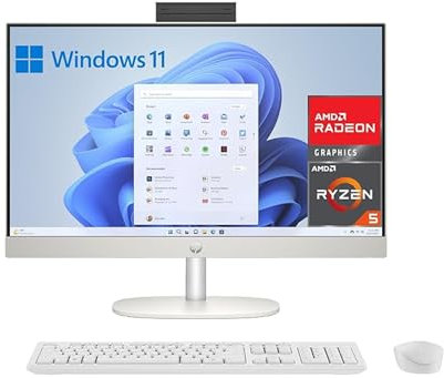 HP All-in-One 27-cr0007ss - Ordenador de sobremesa 27 Full HD con cámara, Teclado y ratón inalámbricos (AMD Ryzen 5 7520U, 16GB RAM, 512GB SSD, Windows 11 Home) Blanco