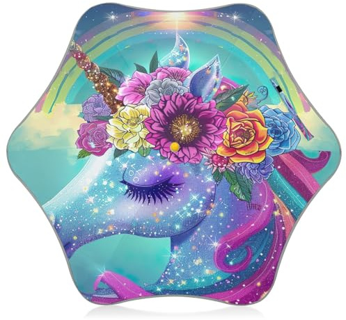 CHIFIGNO Einhorn mit Regenbogen und Blumen Kinderschirm Mädchen Jungen quetschfreie offene Regenschirme Winddicht mit abgerundeter Ecke UV-Schutz Regenschirm Kleinkind Regenschirme