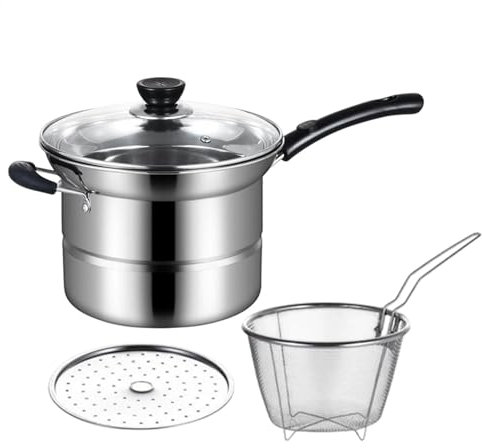 Pentola per pasta con cestello – Pentola a vapore in acciaio inox con coperchio per cucina, casa, appartamento, dormitorio e ristorante