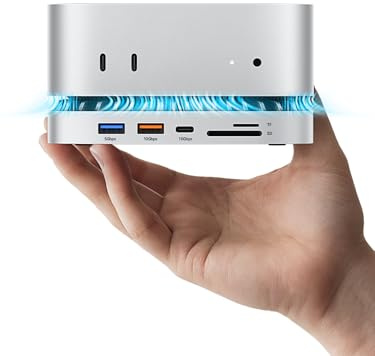 MOVE SPEED Mac mini M4 Dock with 1TB NVMe SSD, 10 in 1 Aluminum Stand Hub, 10Gbps USB-C/A, 4K60Hz HDMI, SD/TF Reader, Space-Saving Vertical Design