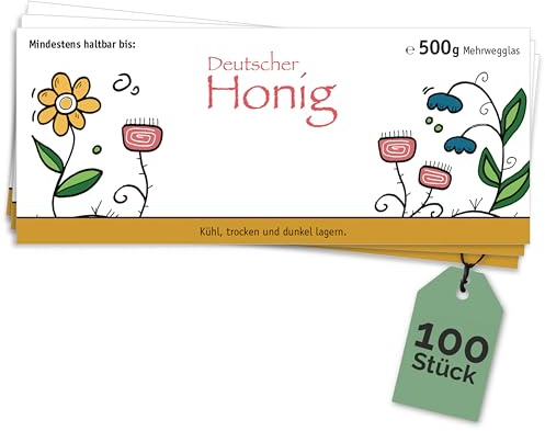 Apoidea – Honig Etiketten 500 g nassklebend – 100 Stück zum Stempeln/Etiketten Honiggläser/Honig Aufkleber für selbstgemachten Honig/Honigetiketten für Honiggläser