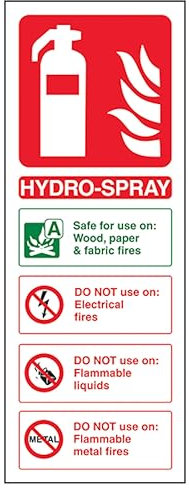V Safety - Señal de seguridad para extintor de incendios Hydro-Spray 100 x 280 mm, plástico rígido de 2 mm
