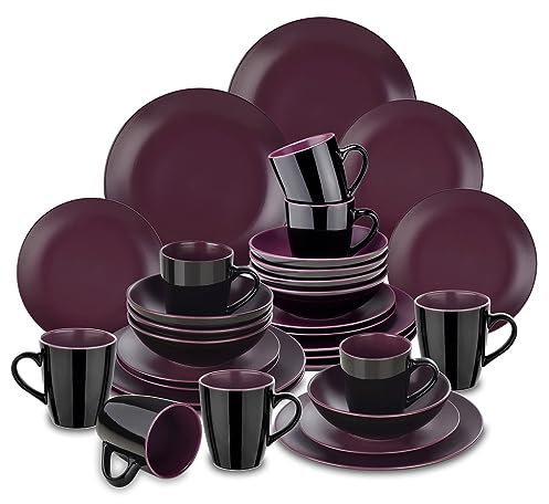 32-Piece Matte Stoneware Crockery Tableware Set with Dinner Plate Dessert Plate Bowl Mug (D Light Grey)
