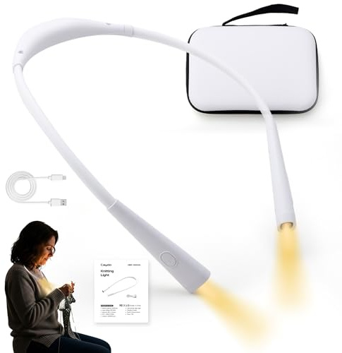 Caydo Luz para Tejer con Bolsa de Almacenamiento, Luz de Lectura Cuello con 4 Colores y 5 Niveles, Luz para Hacer Ganchillo, Lampara de Lectura Recargable para Leer, Tejer, Acampar, Reparar