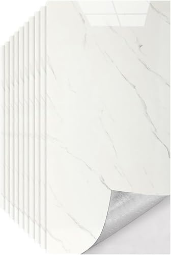 Fliesenaufkleber Marmor Weiß - 60 x 30 cm - Selbstklebende Fliesen 10 Stück - Klebefliesen für Küchenrückwand - Wandpaneele Küche Wanddeko Schlafzimmer Wohnzimmer Badezimmer