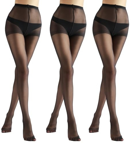 HA WA 20D Sheer Tights for Women - 3 Pairs Women's Control Top Pantyhose