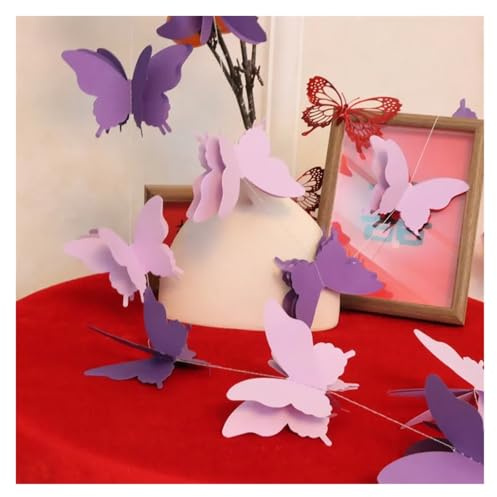 Wimpelkette 3 m Lange, Bunte 3D-Papiergirlande mit Schmetterlingen for Hochzeiten, Partys, Geburtstage, Festivals, DIY-Banner, Hängedekorationen, Schlafzimmerdekoration(Purple)