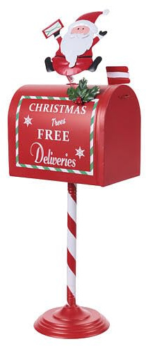 Holyart Cassette postali di Babbo Natale: Cassetta della posta Babbo Natale su stelo bianca e rossa 65x25x15 cm