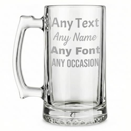 EKAM Personalised Engraved Glass Beer Mug - Personalise with Any Message for Any Occasion, Laser Engraved, Dishwasher Safe, 20oz/580ml Glass Beer Mug