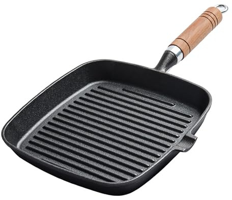 RASTKY Padella per Bistecca Resistente Padella Antiaderente per Bistecche Perfette Cottura Interna Manico in Legno da 8,7 Pollici per Tutti i Piani Cottura