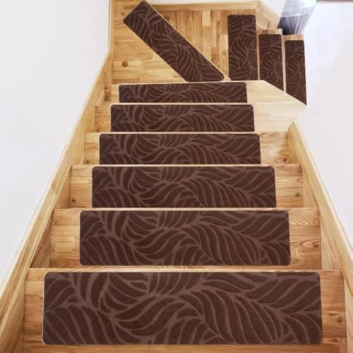 Tappetini antiscivolo per scale, 7 pezzi, tappetini per gradini in legno, per bambini, anziani e animali domestici, per uso interno (76 cm x 20,3 cm, caffè)