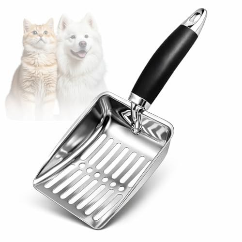 ZZHBOO 1 Pala para Arena de Gatos, Cuchara de Arena para Gatos con Mango Ergonómico, Limpieza de Caja de Arena, Herramienta de Limpieza para Mascotas, Color Plata, Tamaño 2cm