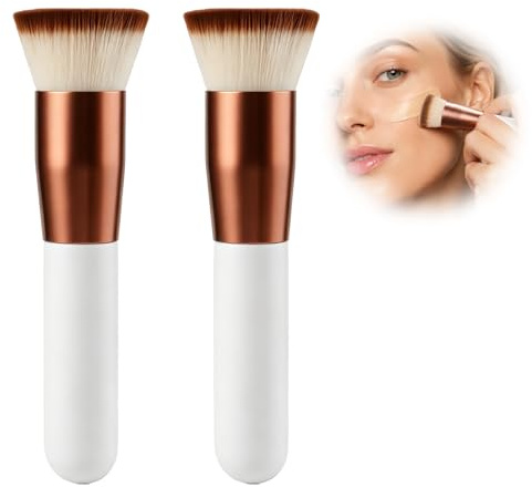 2PCS Pinceau Fond de Teint Professionnel Kabuki pour Maquillage du Visage, Pinceau Maquillage Teint, Pinceaux Maquillages pour Poudre, Crème ou Liquide, Blush Pinceaux, Pinceau Poudre Compacte