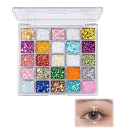 BIRLOZA Palette Ombretti Glitter, Palette Make Up per Viso e Corpo, Gel Glitter Ombretti, Palette Trucco per Adulti e Bambini, Set Trucco Carnevale per Feste e Party (25 Colori)