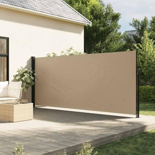 WITREE Toldo Lateral retráctil Toldos Exterior terraza Protege la Privacidad, Protector Solar a Prueba de Viento, para Balcón, Jardin, Terraza-Beige-160 x 600 cm