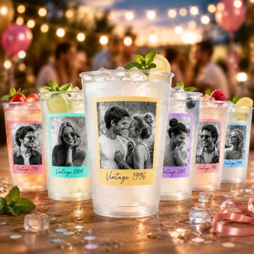 Personalisierte Partybecher aus Kunststoff mit Wunschtext, Wiederverwendbare Plastikbecher Transparent 5-100 Stück, Hartplastik Becher für Hochzeit, Geburtstag, Camping, Grillparty & Sommerfest (S-2)
