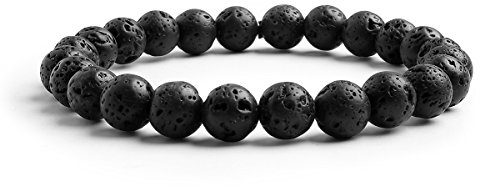 Candyfancy Lavastein Armband Schwarz Lava Perlen 8MM Bead Elastisch Natürlich Stein Armbänder Herren Damen