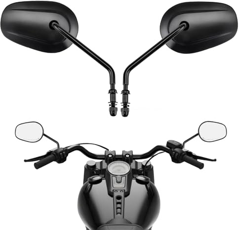 KEMIMOTO Motorcycle Mirrors M8 Rear View Side Handlebar Mirrors 360 Degree Adjustment Mirror Black Long Stem Compatible with Sportster Touring Dyna Softail