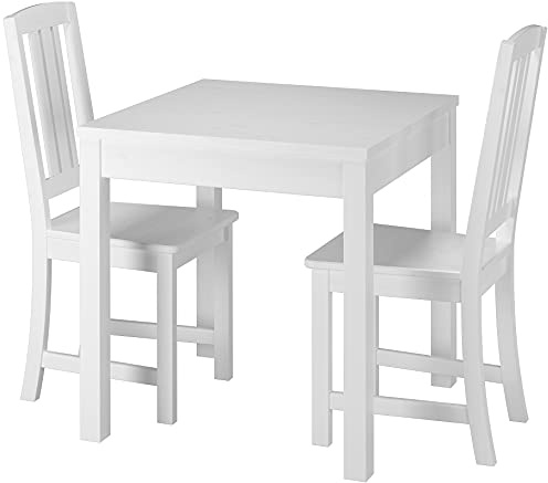 Erst-Holz Klassische kleine Essgruppe Tisch 2 Stühle Kiefer Massivholz waschweiß 90.70-50 A W Set 22