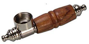 bong-discount Handpfeife, Pur-Pfeife, Schraubpfeife, METALL-Pfeife zerlegbar | 90 mm | Metall, Holz, Metall | mit geschnitzter Holzverkleidung