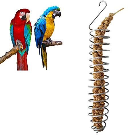 Parrot Food , Stainless Steel Feeding Bird Cage Device Parrot Feeder Food Basket, Millet Sprays for Birds, Vegetable Holder Bird Foraging Toy For Parakeet Cockatiel Conure