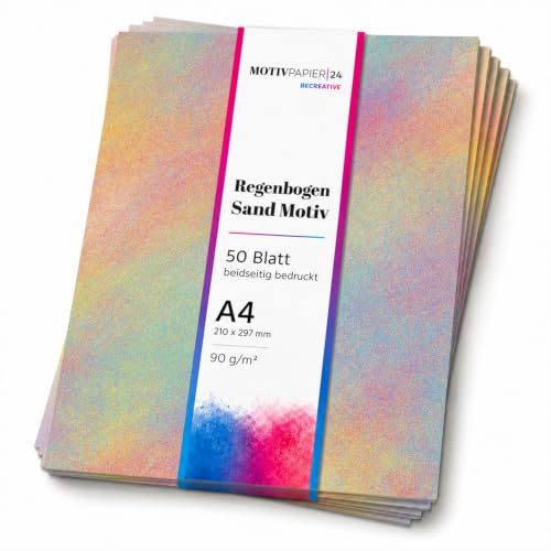50 Blatt Briefpapier (A4) | Regenbogen Sand | Motivpapier bunt | edles Design Papier | beidseitig bedruckt | Bastelpapier | 90 g/m²