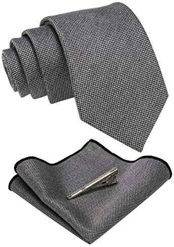 JEMYGINS Krawatte Herren Klassische Baumwoll Karierte Mehrfarbig Inklusive Einstecktuch Krawattenklammer Set