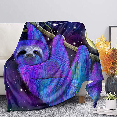 Woisttop Weiche Flanell-Fleece-Überwurfdecke mit Galaxie-Faultier-Motiv, für Sofa/Stühle/Couch, leicht, warm und gemütlich