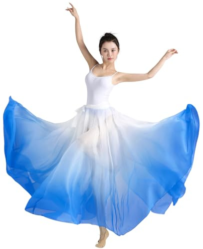 Z&X Modern Ballet Lyrical Dance Skirt Gradient Color Sheer Long Flowy Skirts for Ballerinas Photography Performance Royal Blue White